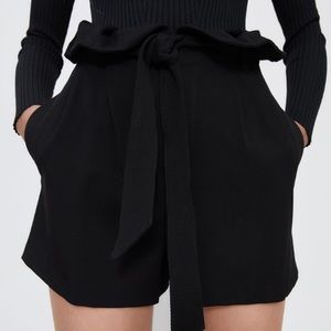 NWT ZARA Paper Bag High Waisted Black Shorts- S